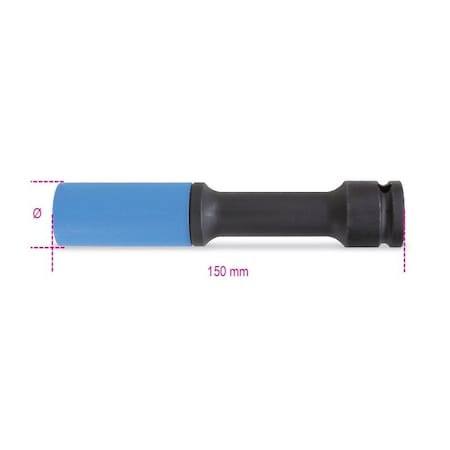 Beta 720LCL 19mm 1/2 in Drive Wheel Nut Impact Socket, Long, Series, Colored Polymeric Insert, 150 mm long 007200739